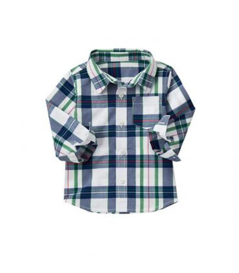 Crazy 8 white/green/grey l/s shirt