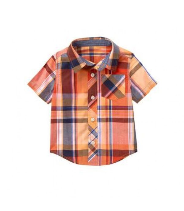 Gymboree orange cross pocke plaid s/s shirt