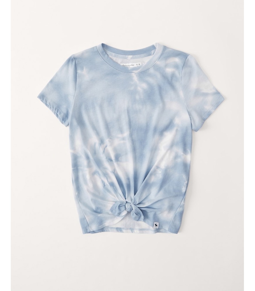 Abercrombie Blue Tie Dye Wash Effect Tie Front Tee