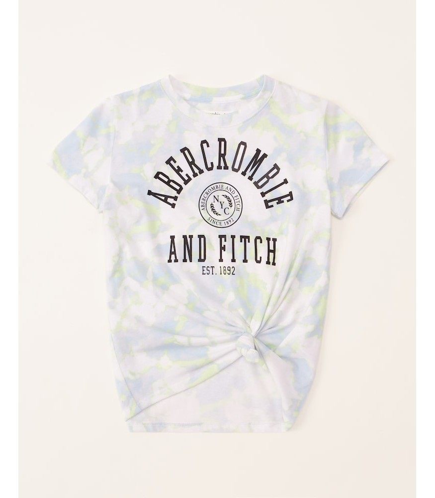 Abercrombie Light Green And Blue Tie Dye Tie-Front Logo Tee