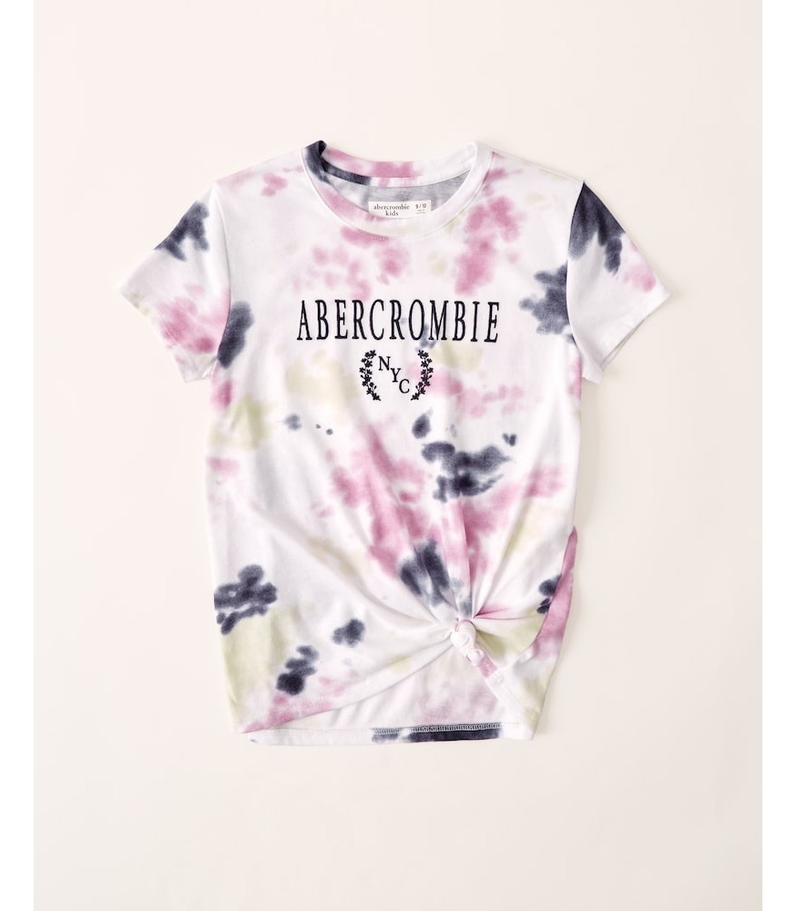 Abercrombie Purple Tie Dye Knot Front Graphic Logo Tee