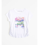 Abercrombie White Side Ruched Graphic Tee