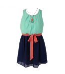 Amy Byer Mint_Navy Color Block Chiffon Dress Wt Peach Belt_Necklace