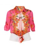 Amy Byer Pink_Floral Minor Chiffon Tie Shirt Wt Cami