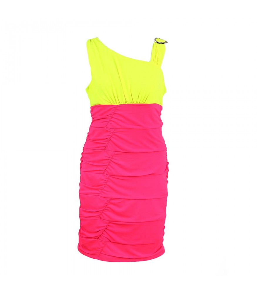 Amy Byer Pink/Neon Yellow Color Block Body Con Dress