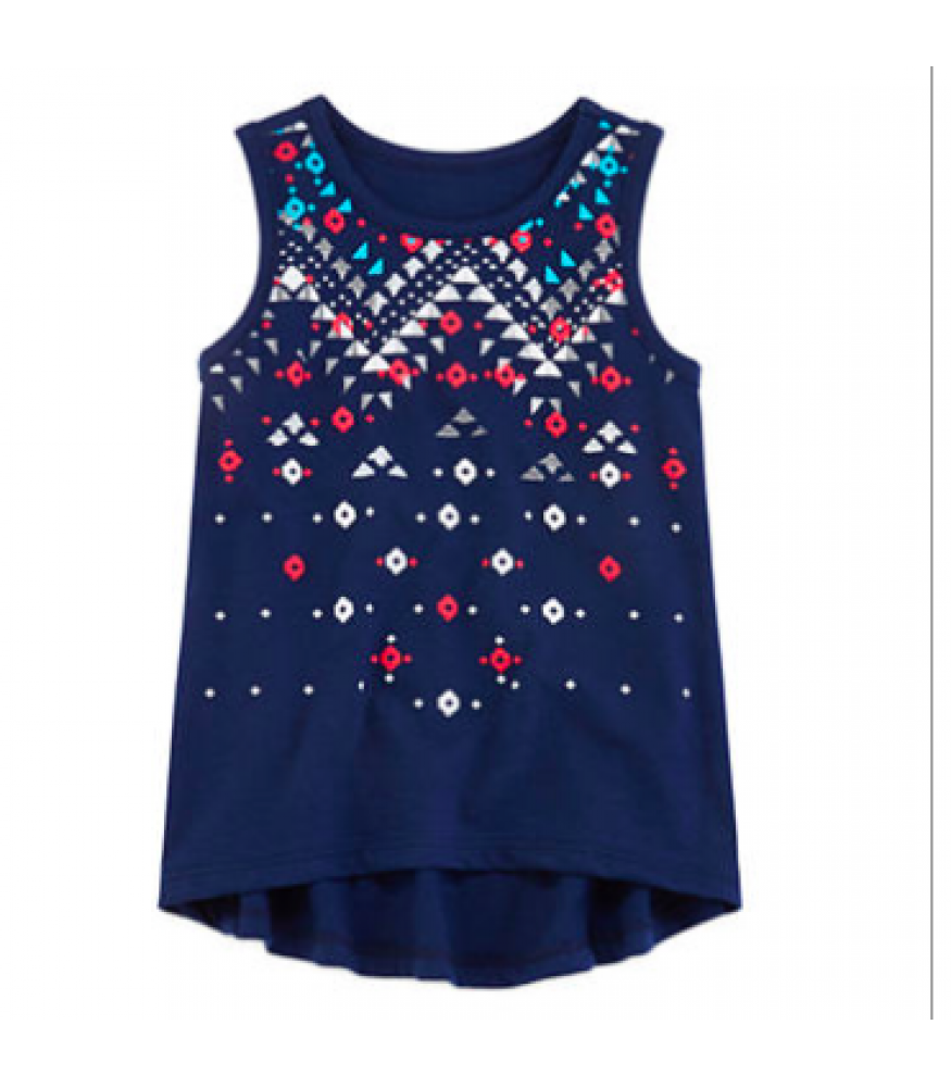 Arizona navy wt multi embr hi-low sless tee