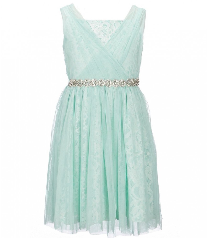 Blush By Us Angels Teal/Green Lace Waist Beaded Dress