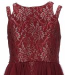 Bonnie Jean Burgundy Double Shoulder Strap Hi-Low Strips Dress