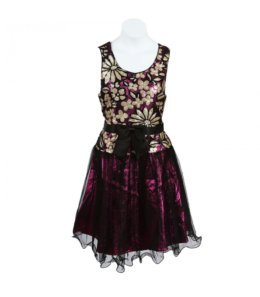 Bonnie Jean Fushcia Shimmer Low Bodice Wt Champagne Sequin Floral