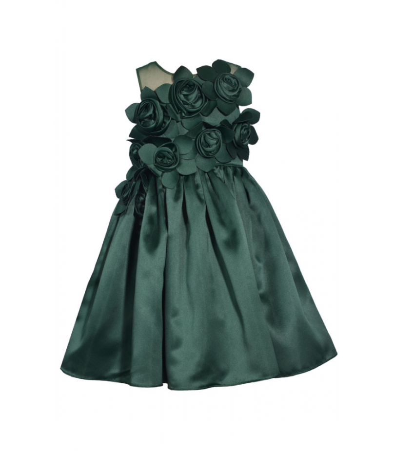 Bonnie Jean Green Floral Cascade Party Dress