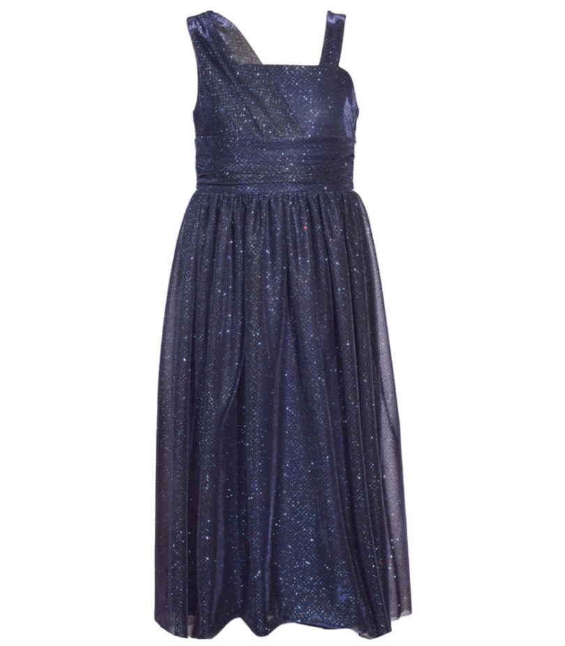 Bonnie Jean Navy Grecian Glitter Gown