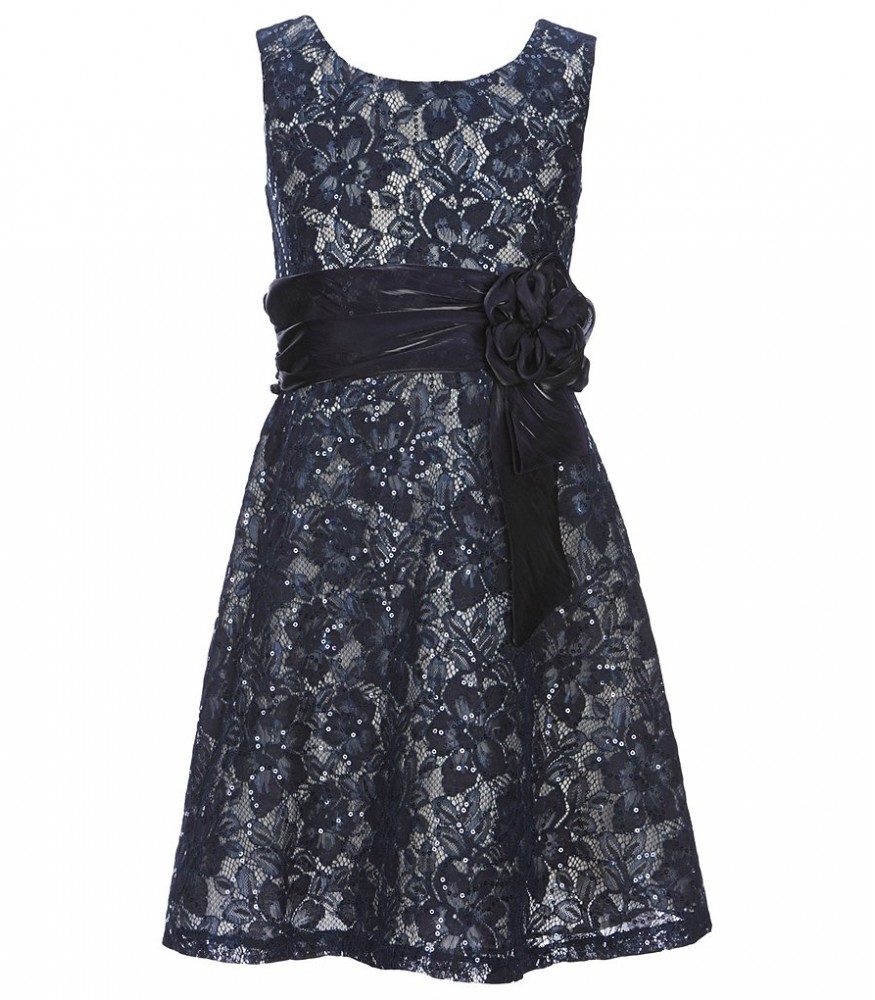 Bonnie Jean Navy Sequin Lace Dress