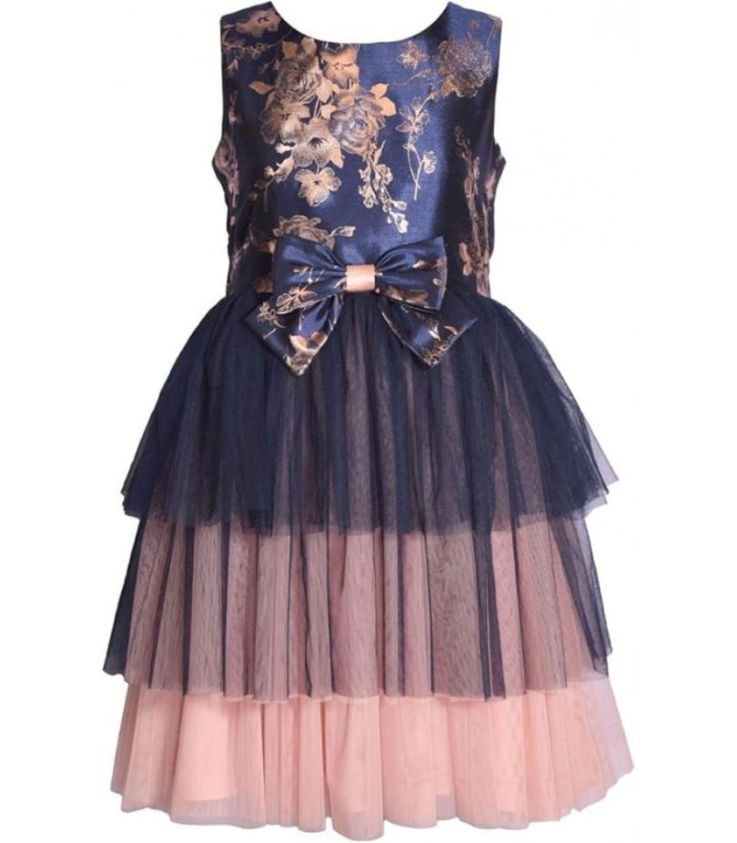 Bonnie Jean Navy Tiered Mesh Dress