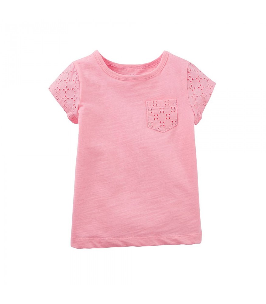 Carters Pink Tee Wt Eyelet Pocket N Sleeves
