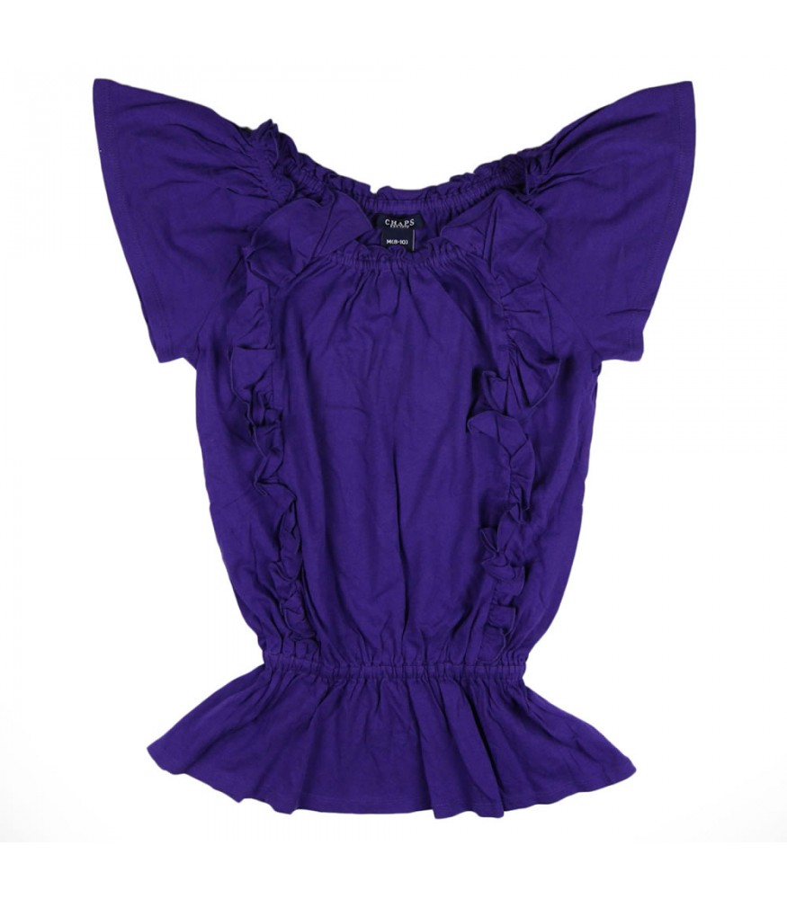 Chaps Ruffled Peasant Purple Top Wt Elastic Waist- Large