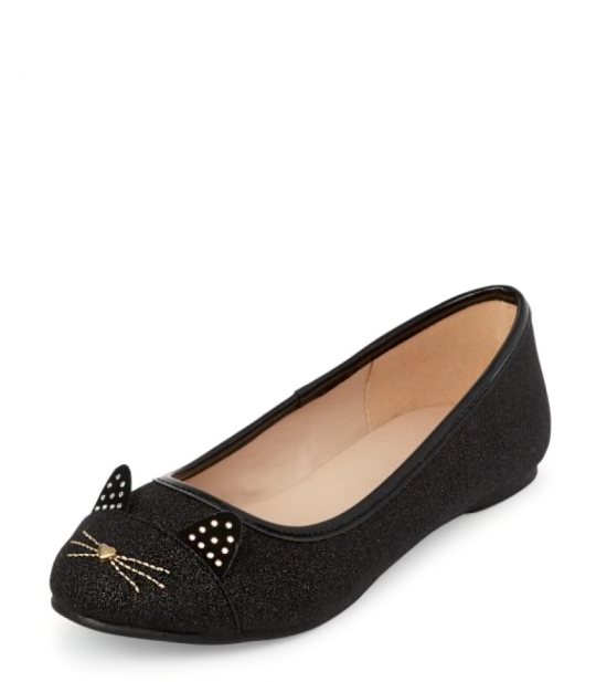 Childrens Place Black Girls Cat Ballet Flats