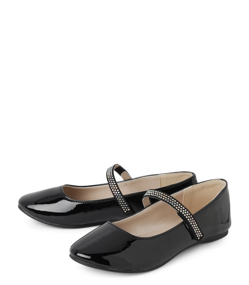 Childrens Place Black Glossy Faux Patent Jewelled Ballet Flats1