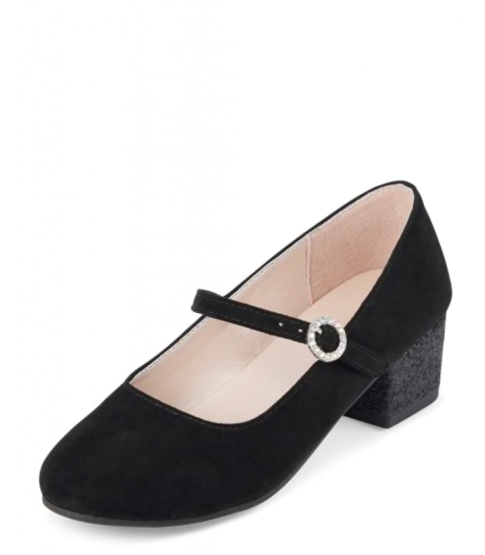 Childrens Place Black Suede Girls Glitter Heel Shoes