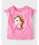 Childrens Place Girls Pink Horse Tie Sleeve Top
