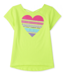 Childrens Place Lime Green Sequin Heart Cross Back Top