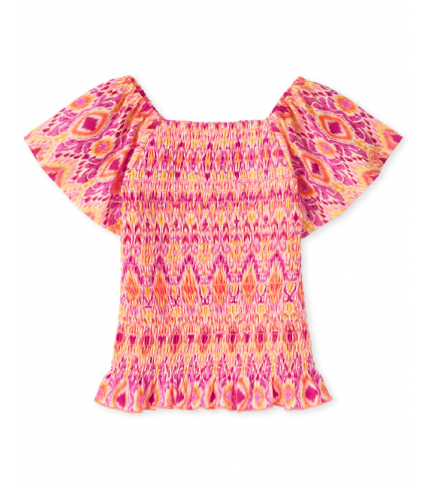 Childrens Place Orange/Pink Smocked Top