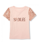 Childrens Place Pink Sequin Sleeve Princess Graphic Top