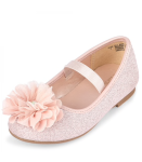 Childrens Place Pink Strap Glitter Flower Ballet Flats