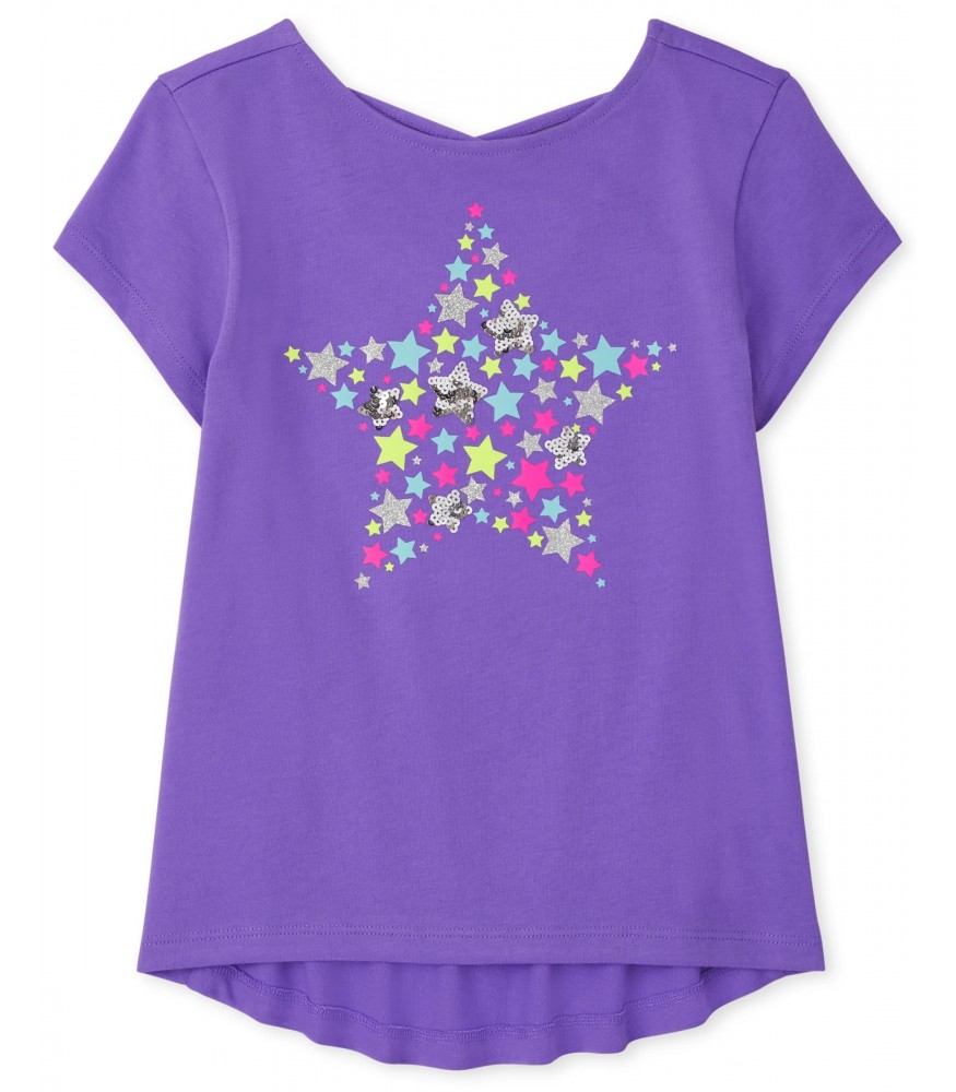 Childrens Place Purple Sequin Multi Color Stars Cross Back Top