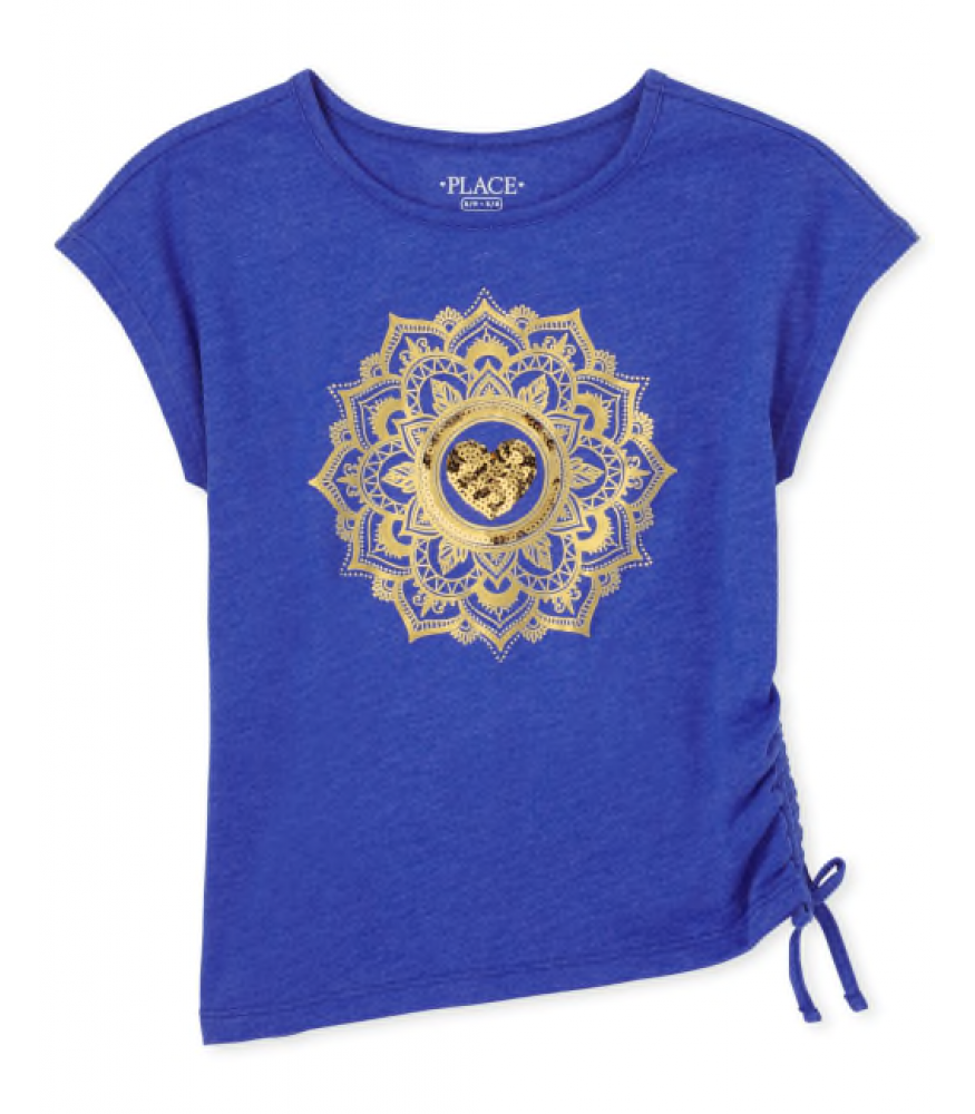 Childrens Place Royal Blue Gold Embroidered Side Tie Top