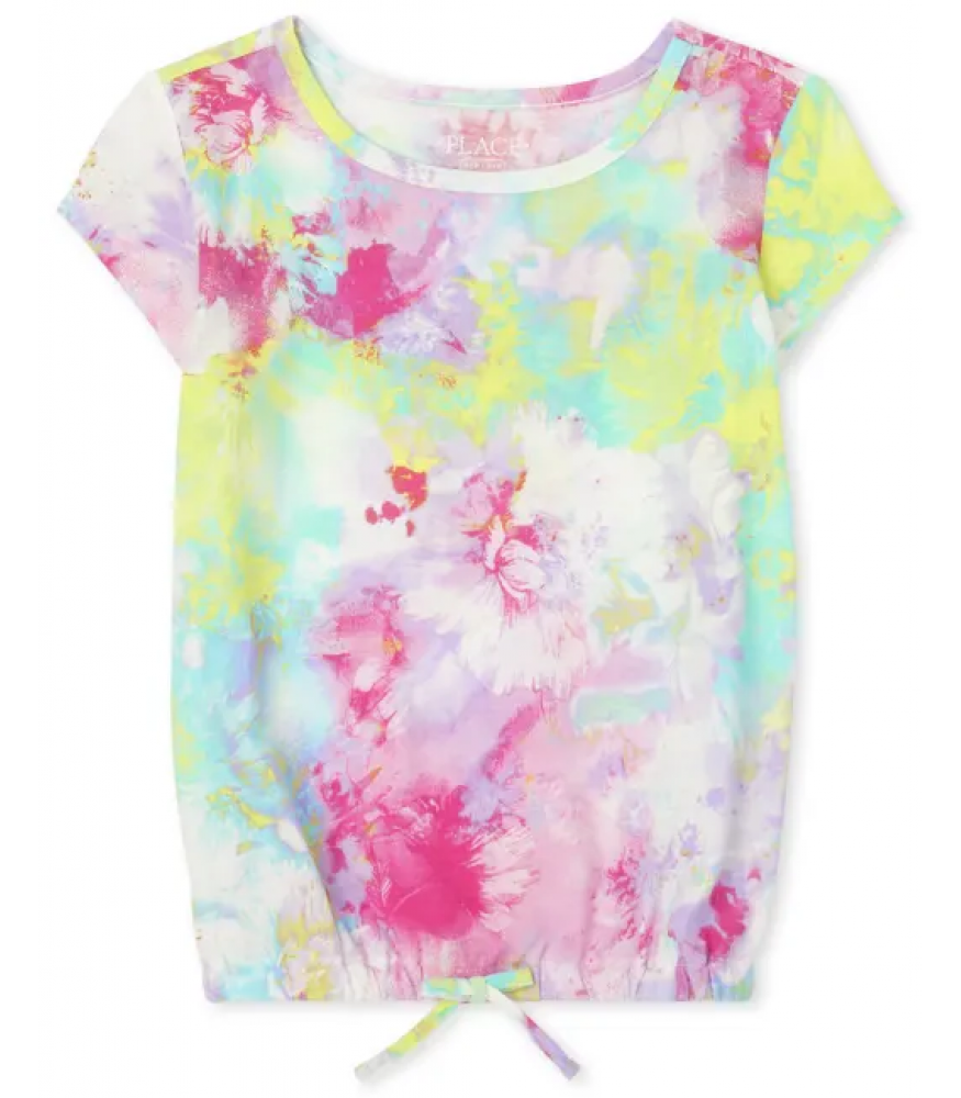 Childrens Place White/Pink/Turq Multi Front Tie Top
