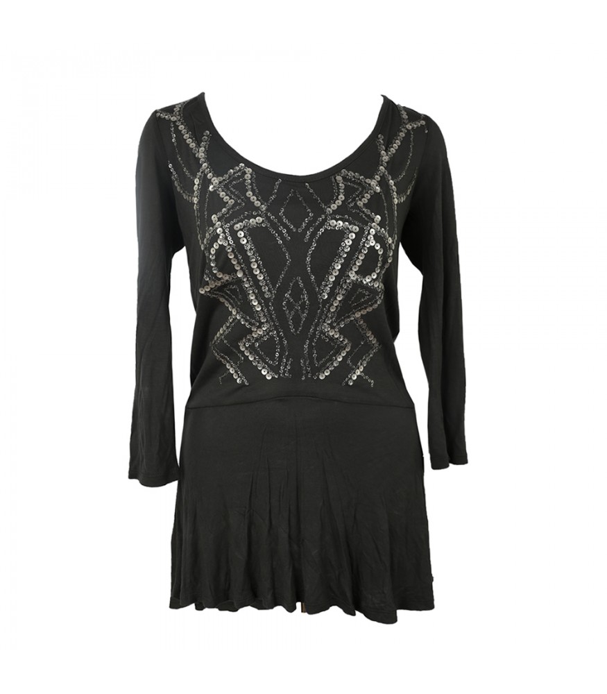Eyeshadow Grey Sequin Peplum 3/4 Sleeve Top