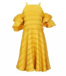 Gb Girls Gold Cold Shouldre Textured Stripe Dress