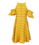 Gb Girls Gold Cold Shouldre Textured Stripe Dress