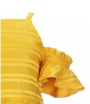 Gb Girls Gold Cold Shouldre Textured Stripe Dress