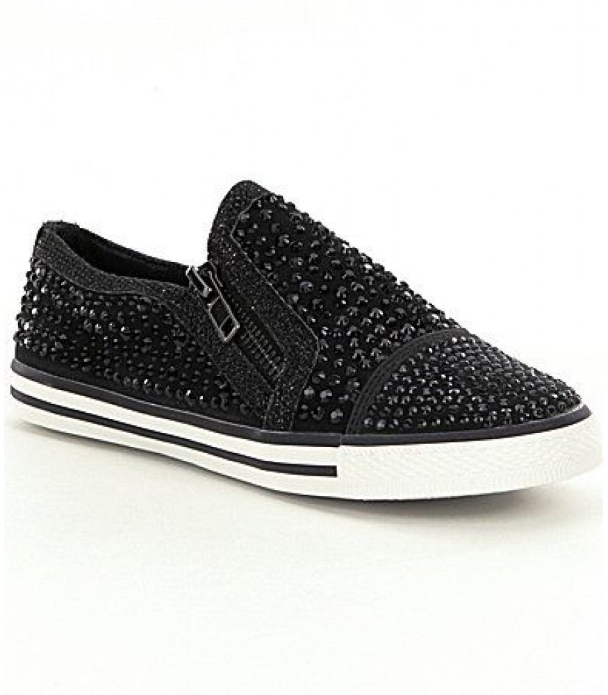 Gb girls black embellished slip-on sneakers wt dual side zip