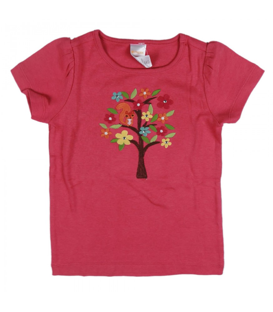 Gymboree Pink Girls Tee Wt Multi Embry Tree, Squirel N Gem