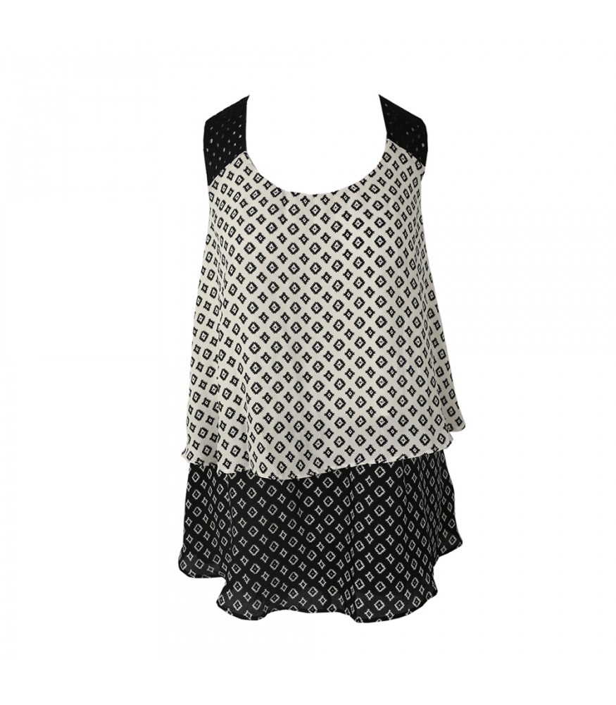 I N San Francisco Black/White Win Layered Tank Top Wt Crochet Strap