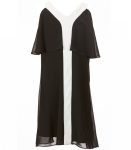 In Girl Black With White Trim Cold Shoulder Chiffon Dress