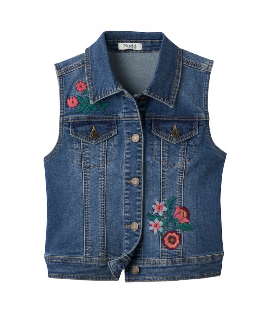 Mudd Floral Embroidered Denim Vest