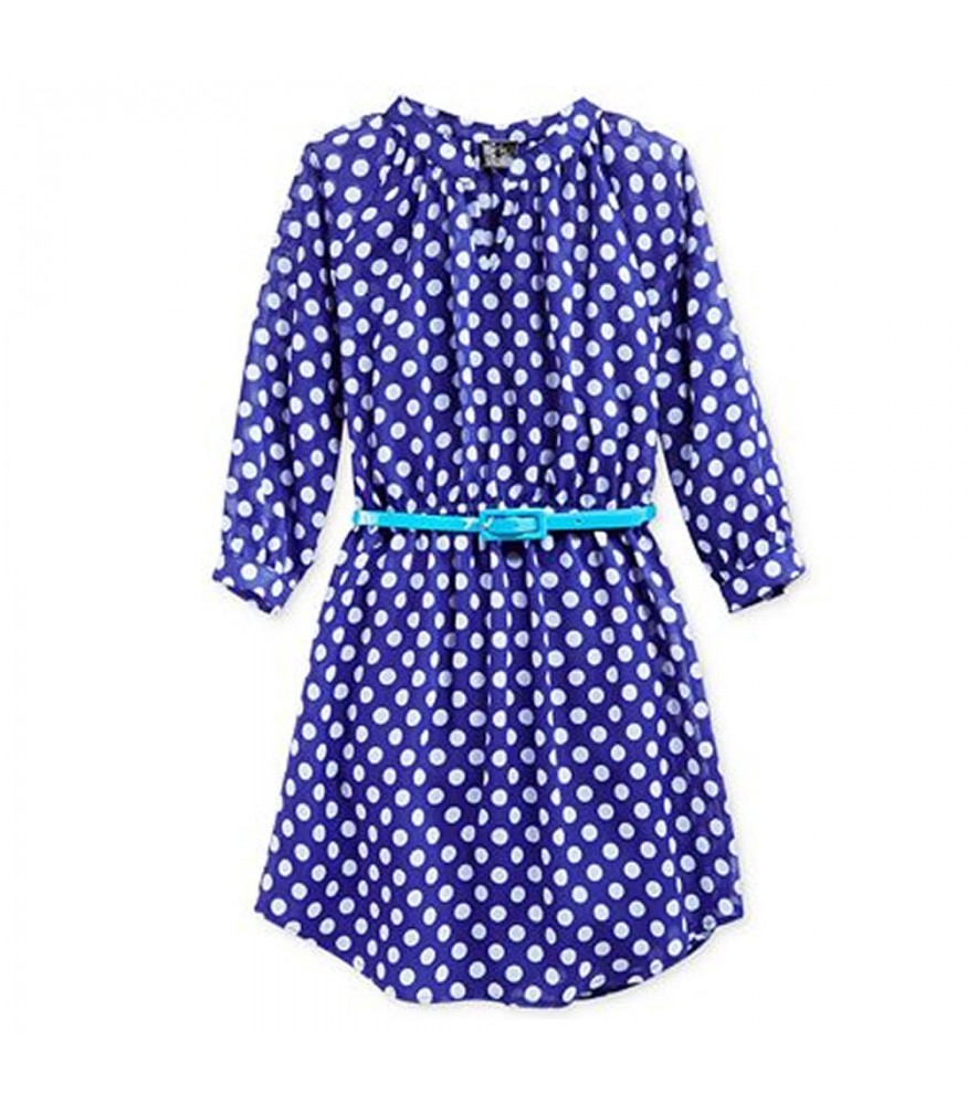 Pink & Violet Navy Polka Dot Shirt Dress Wt Turq Belt
