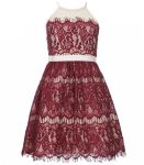 Rare Editions Burgundy Sleeveless Lace Dress1