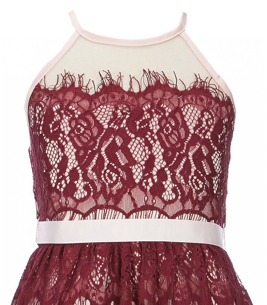 Rare Editions Burgundy Sleeveless Lace Dress3