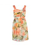 Rare Editions Orange Multi Floral Chiffon Wt 2 Satin Rose On 1 Shoulder