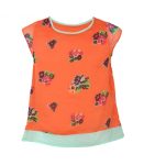 Red Camel Coral Floral Chiffon Hi-Lo Top