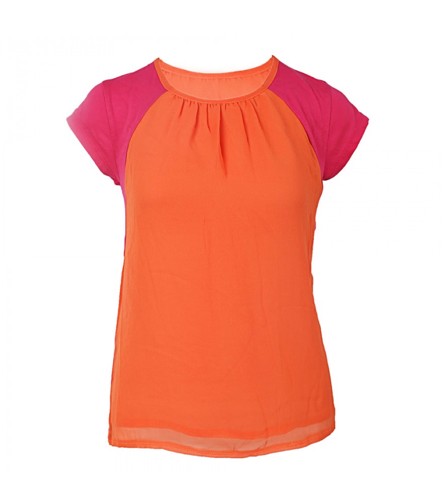 Red Camel Pink/Orange Chiffon/Knit Girls Blouse