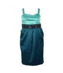 Ruby Rox Teal Color Block Spagh Dress Wt Beads @ Waist