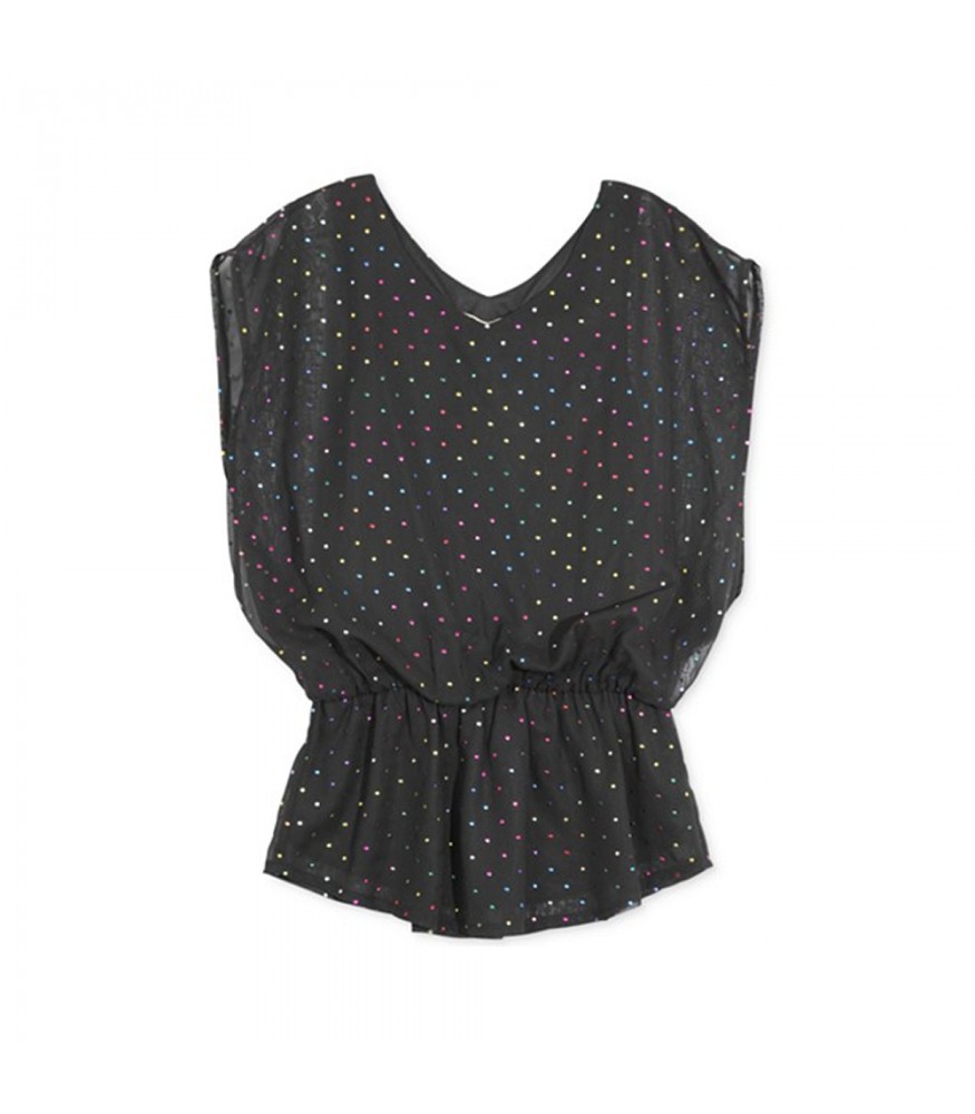 Speechless Black Chiffon Wt Multi Raindown Dots Top