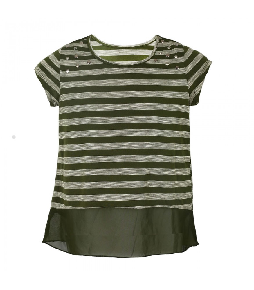Speechless Green Stripped/Studded Hi-Low Girls Tops