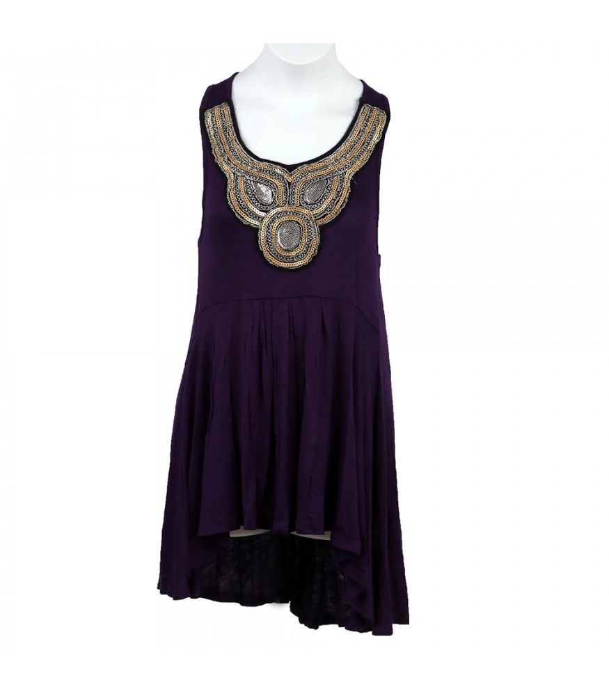 Star Scene Sequin-Emellished Purple Tank Top