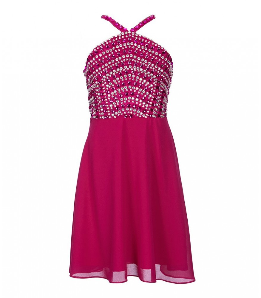 Tween Diva Magenta Beaded Bodice Fit & Flare Dress